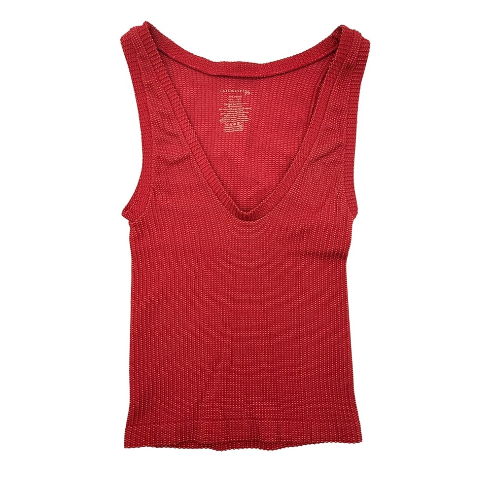 Free People Intimately Dani Tank Top Red Textured Stretch Knit V-Neck M/L USA